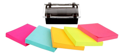 Dispensador Notas Adhesivas 3m Post It 3x3 + 12x Pads Neon Color Dispensador + 12 Pads Colores Mixtos