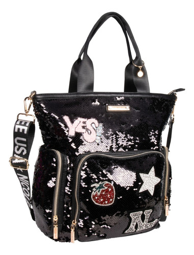 Bolsa Shopper Nicole Lee De Lentejuelas Con Parches Ss24 Color Negro