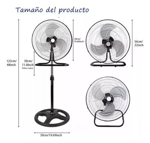 2 Pzs Ventilador Metalico Kit 3 En 1 De Pie Pared Piso Negro
