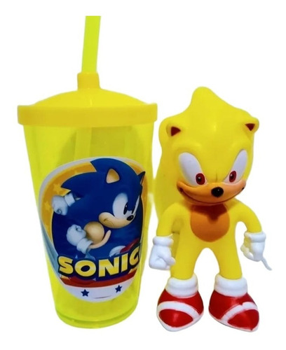 Boneco Sonic Amarelo + Copo Twister Coponudo 480 Ml Sonic