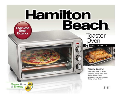 Imagen 6 de 6 de Horno Eléctrico Pizza Hasta 30cm Hamilton Beach 1440watts