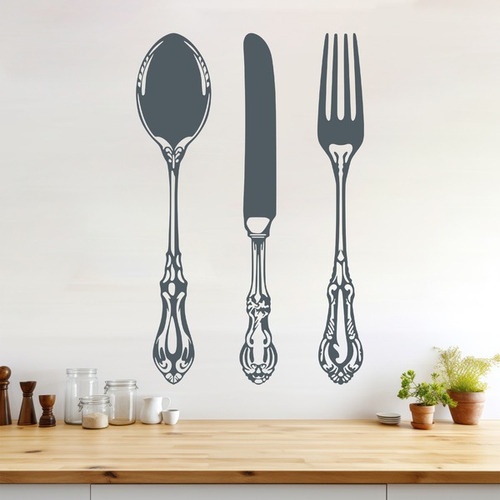 Vinilo Decorativo Pared - Cocina Cuchara Cuchillo Y Tenedor