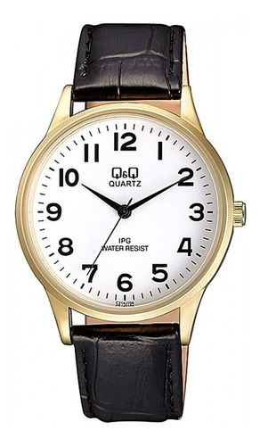 Reloj Q&q Hombre Acero 100% Original Color de la correa Negro Color del bisel Dorado Color del fondo Blanco