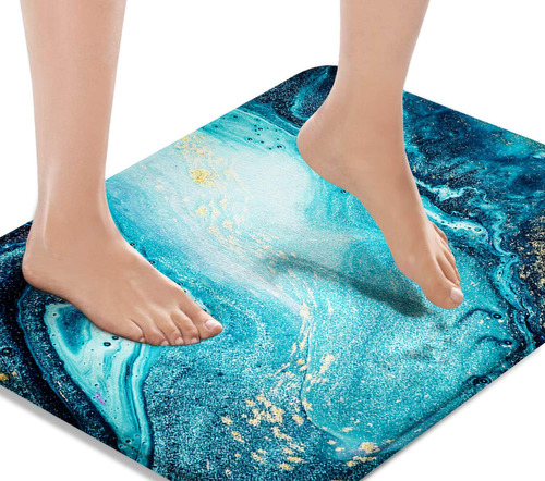 Tapete Baño Antideslizante Textura Marmol Color Turquesa 16