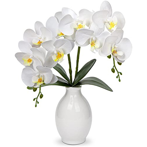 Orquídeas Artificiales 16'' En Maceta De Cerámica Blanca