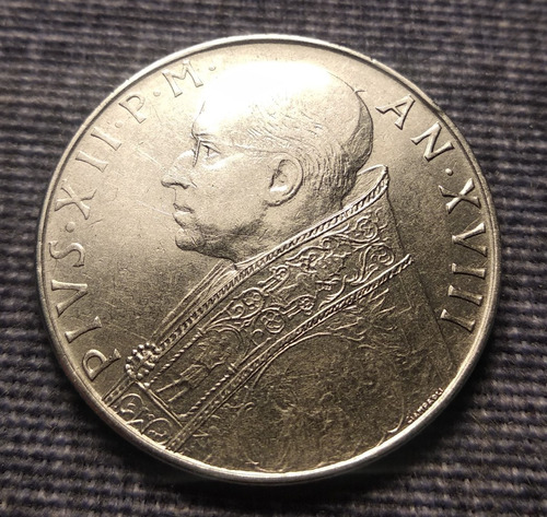 Moneda Extranjera, 100 Liras 1956. País  Vaticano.