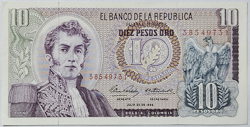 Billete 10 Pesos 20/jul/1964 Colombia Au