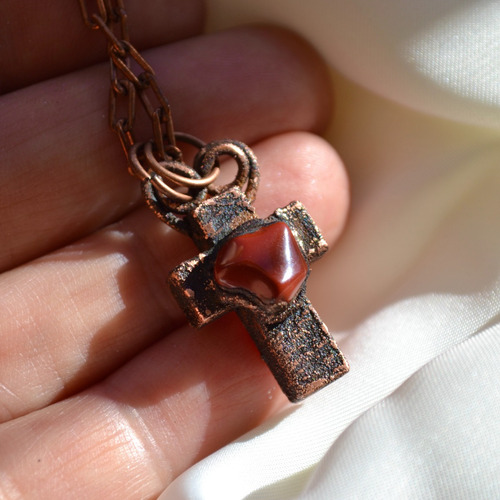 Imagen 3 de 5 de Collar Cruz Con Jaspe Rojo, Piedra Natural, Cod1