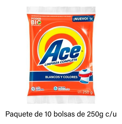 Detergente Polvo Ace 250 Gr 10 Bolsas