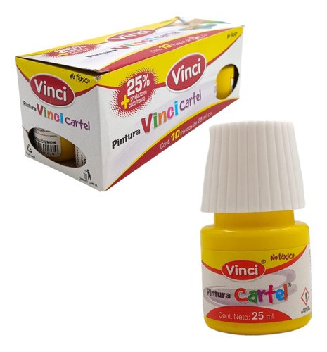 Pintura Vinci Cartel Caja Con 10 Frascos De 25ml C/u Color Amarillo Limon