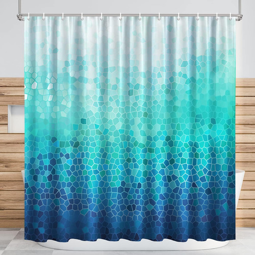 Ombre Blue Shower Curtain, Modern Geometric Shower Curtain F