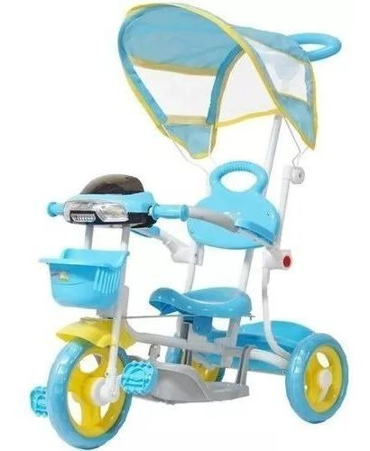 Triciclo Infantil De Passeio 3 Rodas C/ Empurrador Azul Rosa