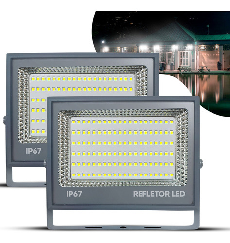 Kit 2 Refletor Led 200w Holofote 127/220V Prova Dágua 6500k Negagepro