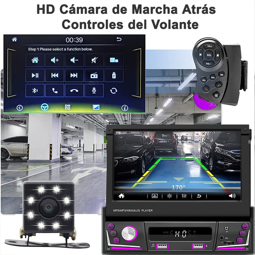 Autoestéreo Táctil Retráctil De Pantalla 7 Pulgadas Mirrorlink Bluetooth Usb Audio Vehiculos Estereo Para Autos 1 Din Cámara Negro 9606