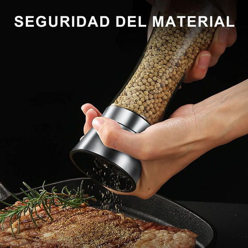 2Pcs Molinillo Manual de Sal Y Pimientero Vabessa, Moledor de Especias de Acero Inoxidabley Vidrio Con Rudeza Ajustable Para Pimientero, Especias o Sal 180Ml