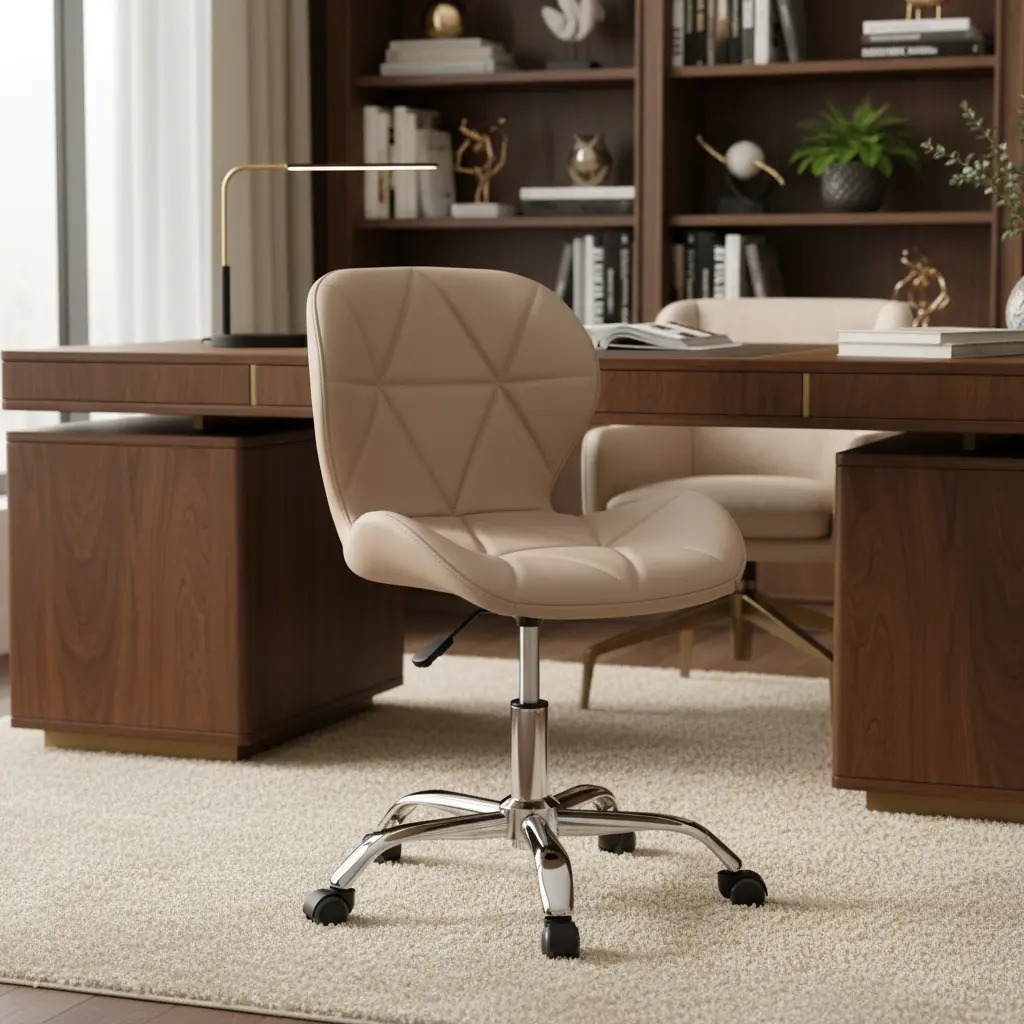 Cadeira Slim Eames Charles Eiffel Giratória Estofada Cor Nude