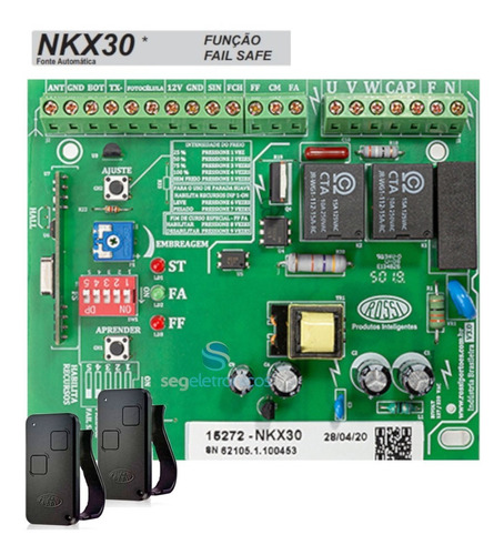 Placa Motor Kx30 Fs Portão Basculante Rossi Com 2 Controles