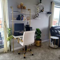 Comprar Maikailun Escritorio Blanco Y Dorado, Escritorio De Escaler.