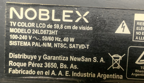 Control Remoto 100 % Original Noblex 24ld837ht Negro (Usado)