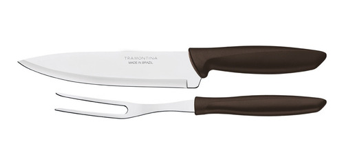 Jogo Faca Chef + Garfo Trinchante Churrasco Inox Tramontina