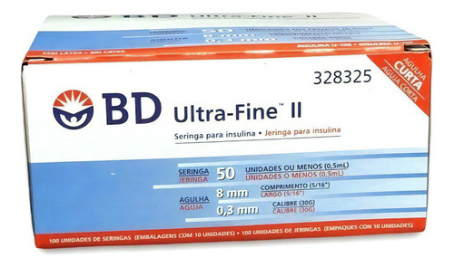 Bd Ultra Fine Jeringa De Insulina 0,5ml Aguja 30 G 8mm 100u