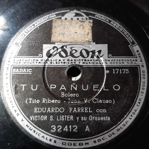 Pasta Eduardo Farrel Victor Lister Orquesta Odeon C289