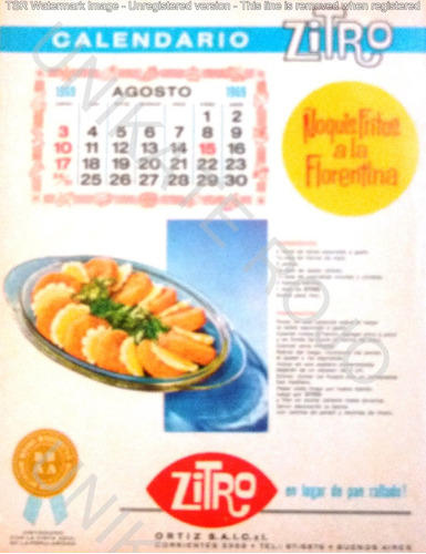 Antigua Publicidad Clipping Zitro Calendario Agosto Año 1969