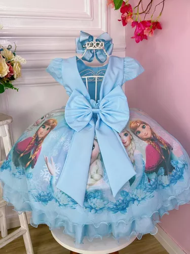 Vestido Infantil Frozen Princesa Gelo Olaf C/ Pérolas Luxo