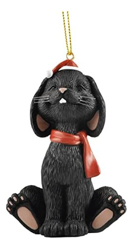 Whimsical Black Bunny Christmas Ornament Figurine Holid...