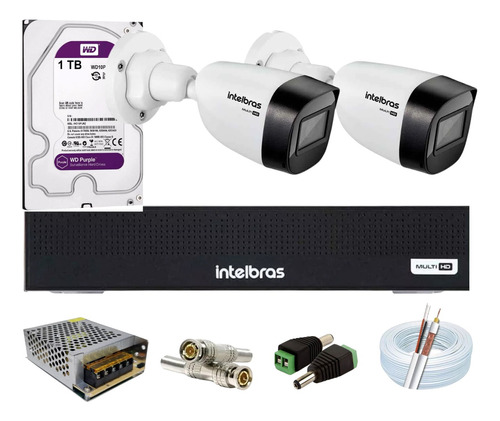 Kit 2 Câmeras Intelbras 1130b G7 Dvr 4ch Mhdx 1004c Hd 1tb 