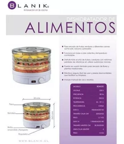 Deshidratador de alimentos Bda020 Blanco