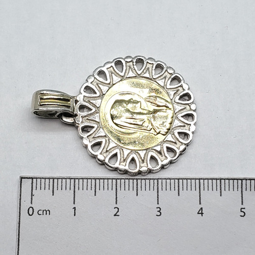 Imagen 3 de 5 de Dije Plata Y Oro Redondo Virgen Niña Con Guarda