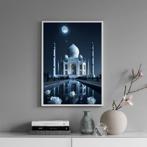 Quadro Taj Mahal - Noite Lua Cheia 45x34cm - Com Vidro