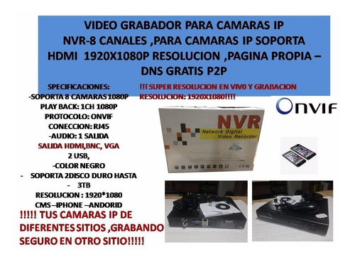 Imagen 2 de 6 de Nvr Camaras Ip ,8 Canales ,1080p, Hdmi,pagina Propia