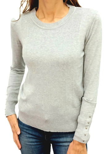 Sweater Con Tachas En Puño Y Tejido Morley Mujer