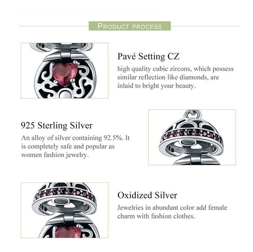 Imagen 4 de 6 de Charm Dije Regalo Rojo Corazón Fabricado En Plata 925