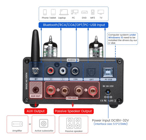 Amplificador Aiyima T9 Pro 200 W Bluetooth Hifi Clase D Powe