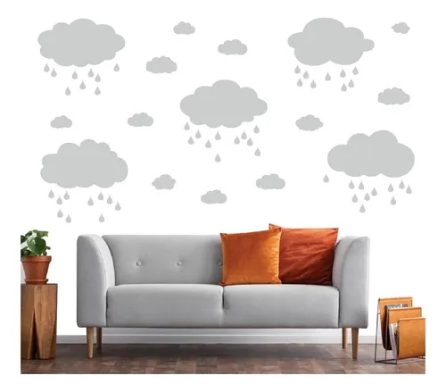 Grandes Nubes Blancas Y Gotas De Lluvia Pegatinas De De Para