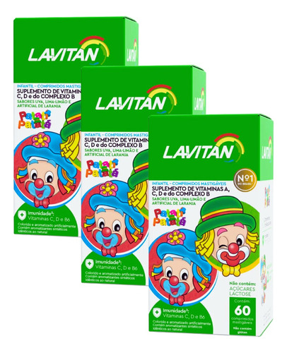 Kit 3 Lavitan Infantil C60 Suplemento Vitaminico Mastigavel 