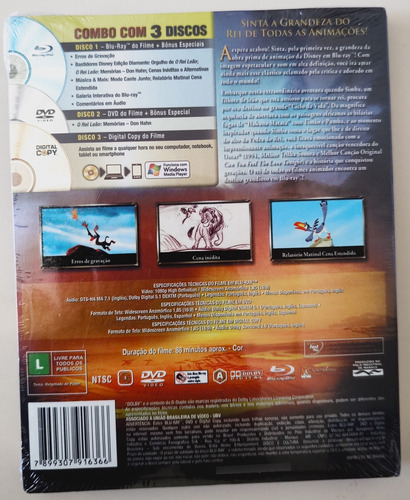 Blu Ray + Dvd O Rei Leao (novo Lacrado) Com Luva