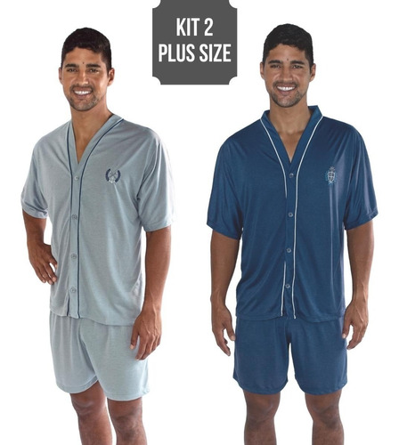 Kit 2 Pijama Adulto Masculino Verão Plus Size Aberto Botões