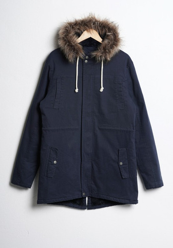 Campera Parka Batuk  Mont De Gabardina Con Piel Marino