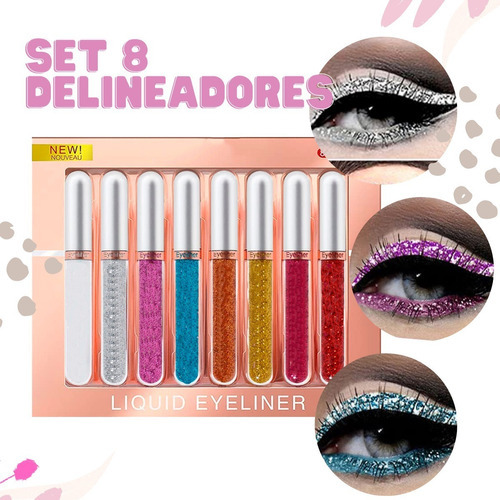 Kit Delineadores De Ojos Líquido 8pz Lentejuela Brillos F Color Quiero El #2