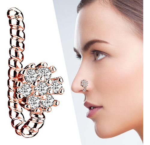 Anillos De Nariz Falsos 18g Aro Clip En La Nariz Oro Rosa