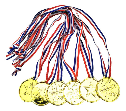 12 Piezas Medallas Deportiva Plástico De Oro Con Lanyard