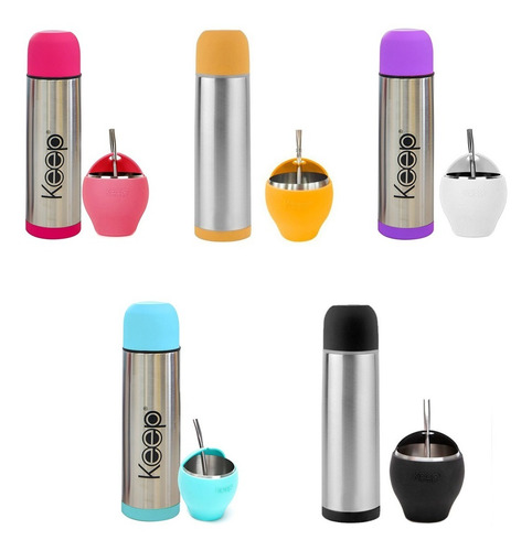 Set De Mate Termo 500ml Y Bombilla De Silicona Y Acero Inox.