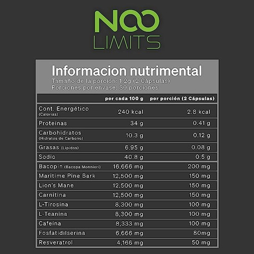 Nooke - Noolimits Nootropico Memoria Claridad Concentración Sabor Sin Sabor