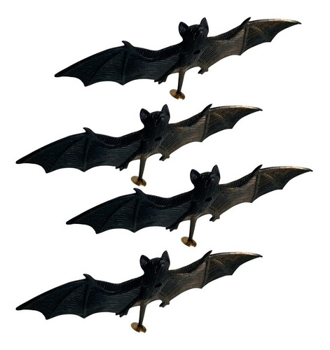 Set Murcielagos Negros Plástico X 4 Decoración Halloween