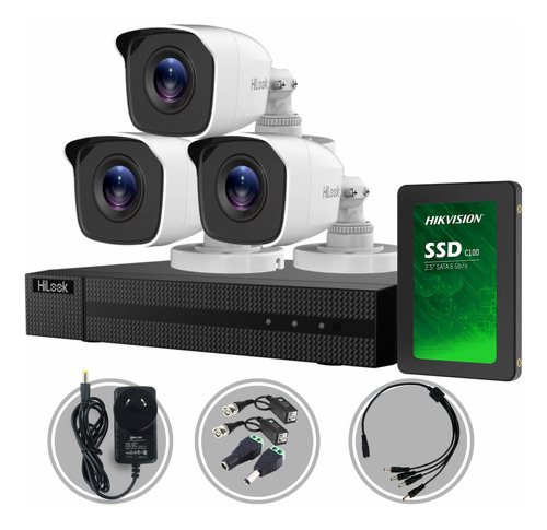 Kit Seguridad Hikvision Dvr 4ch + 3 Camaras 1080p + Disco