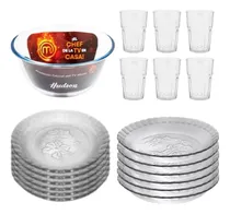 Comprar Set Kit Vajillas Platos Vasos 18pz Vidrio Con Ensaladera
